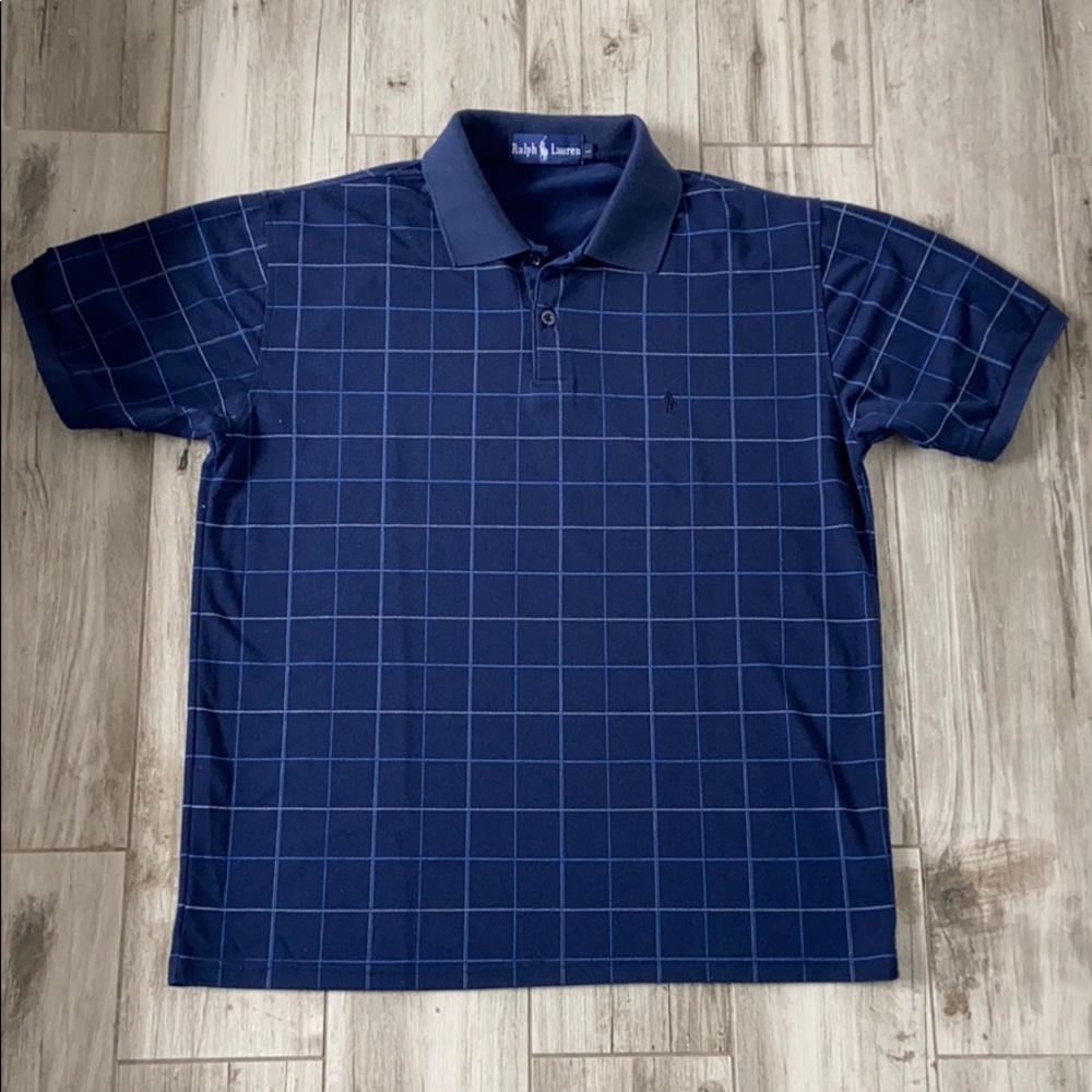 Ralph Lauren Plaid Windowpane Polo Shirt Blue SZ L